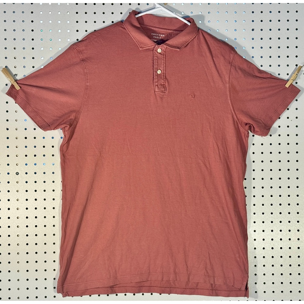American Eagle Super Soft Polo Shirt Mens Large Red Clay Standard Fit Cotton